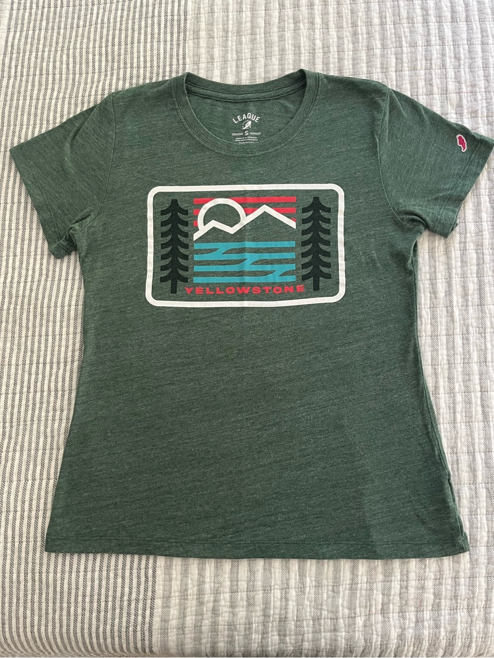 League Women's Forest Green Yellowstone Graphic Tee with Multicolor Print